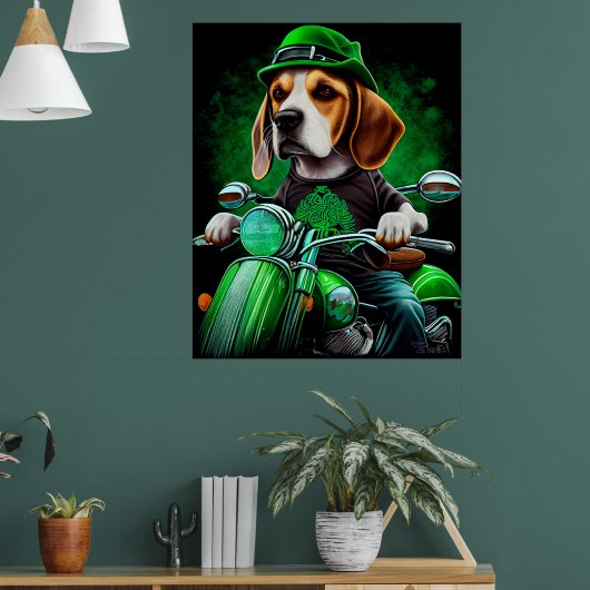 セントパトリックデーに自転車を運転するビーグル犬 ポスター (リビング1)