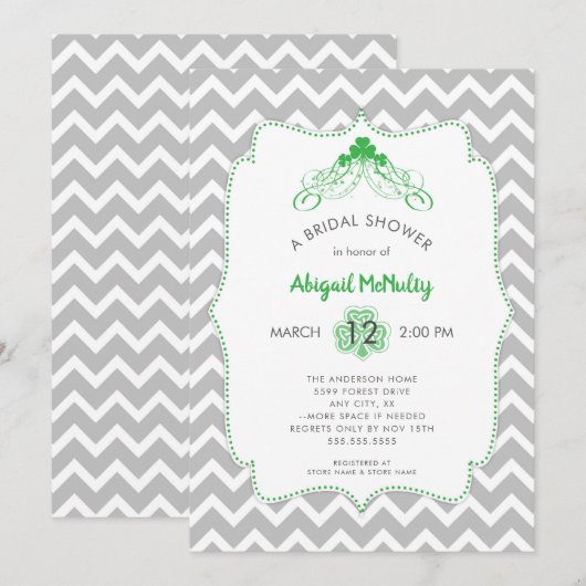 セントパトリックデーのアイリッシュ シャムロック ブライダルシャワー 招待状 (正面/裏面)