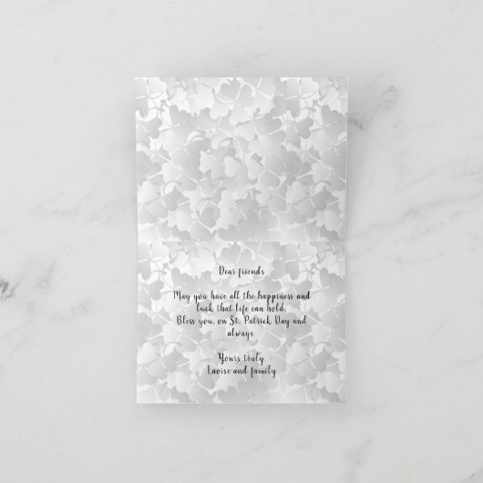 セントパトリックデーのアイルランドのシロツメクサの旗の写真フレーム カード (内部)