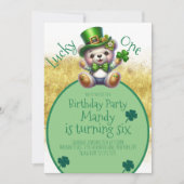 セントパトリックデーのクマ  かわいい ゴールド 誕生日 ラッキーな1日 招待状 (正面)