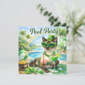 セントパトリックデーのグリッター猫プールパーティー 招待状 (スタンド正面)