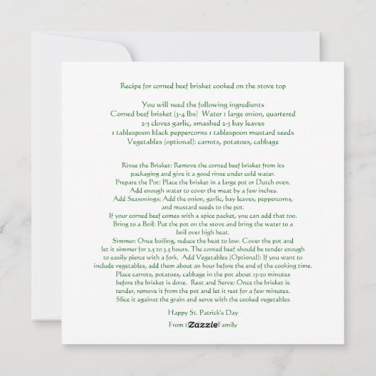 セントパトリックデーのコーンビーフレシピ シーズンカード (裏面)