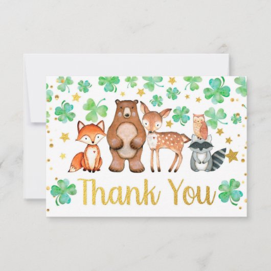 セントパトリックデーのシャムロック森のベイビーシャワー サンキューカード (正面)