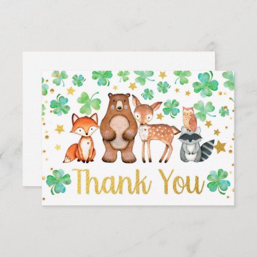 セントパトリックデーのシャムロック ウッドランド ベビーシャワー サンキューカード (正面/裏面)