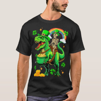 セントパトリックデーのスケルトンT-Rexクローバー Tシャツ