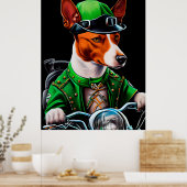 セントパトリックデーのバセンジー犬の自転車運転 ポスター (キッチン)