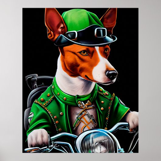セントパトリックデーのバセンジー犬の自転車運転 ポスター (正面)