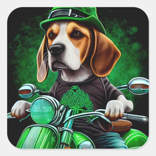 セントパトリックデーのビーグル犬の自転車運転 スクエアシール (正面)