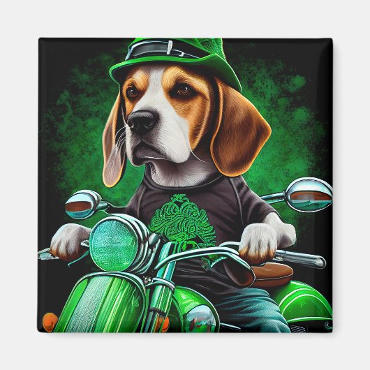セントパトリックデーのビーグル犬の自転車運転 マグネット (正面)
