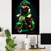セントパトリックデーのプグ犬の自転車運転 ポスター (ホームオフィス)