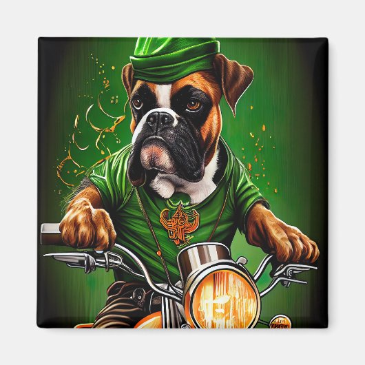 セントパトリックデーのボクサー犬の自転車乗り マグネット (正面)