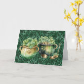 セントパトリックデーのポットオブゴールド アイリッシュクローバー カード (黄色い花)