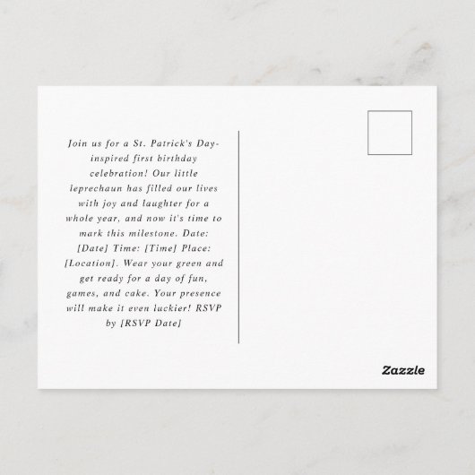 セントパトリックデーの妖精の誕生日招待状 ポストカード (裏面)