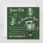 セントパトリックデーの帽子とリボンのパーティー 招待状 (正面)