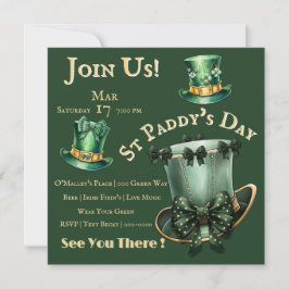 セントパトリックデーの帽子とリボンのパーティー 招待状
