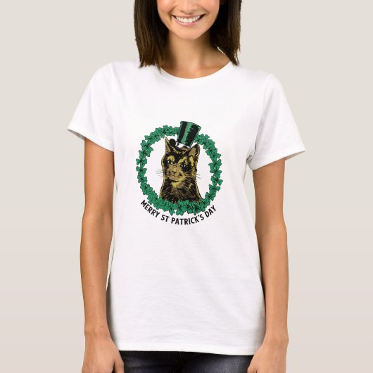 セントパトリックデーの猫 Tシャツ (正面)