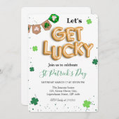 セントパトリックデーの緑のクローバー ラッキーパーティー 招待状 (正面/裏面)