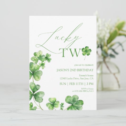 セントパトリックデーの緑のラッキー ツー セカンド バースデー 招待状 (スタンド正面)
