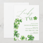 セントパトリックデーの緑のラッキー ツー セカンド バースデー 招待状 (正面/裏面)