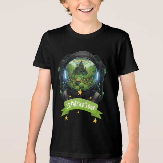 セントパトリックデーの若者向け宇宙ラッキーTシャツ トライブレンドTシャツ (正面)
