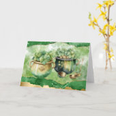 セントパトリックデーの金のポット アイリッシュクローバー カード (黄色い花)