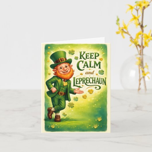 セントパトリックデー カード Keep Calm and Leprechaun (黄色い花)