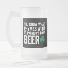 セントパトリックデー+ビール+ダジャレで韻を踏む面白Tシャツ フロストグラスビールジョッキ
