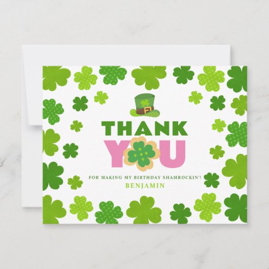 セントパトリックデー 初誕生日 クローバー カスタムフォト サンキューカード (正面)