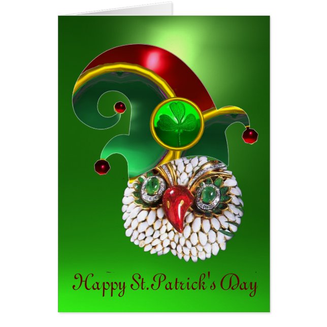 セントパトリック宝石製フクロウ及びシャムロック付小妖精や小人帽子 (正面)