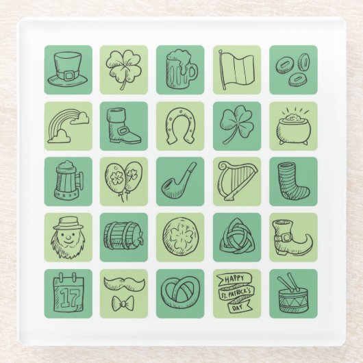 セントパトリック手書きアイコンID635 ガラスコースター (正面)