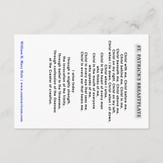 セントパトリック胸当て祈りの言葉カード サンキューカード (裏面)