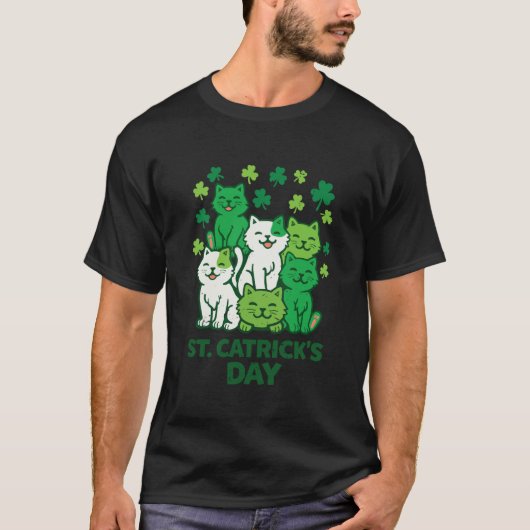 セントパトリック+キャトリックス+デー+猫+面白い+長袖 Tシャツ (正面)