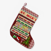 セントパーソナライズされたニックのクリスマスブロックパーティー スモールクリスマスストッキング (正面 (吊り時))