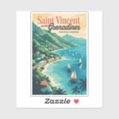セントビンセントおよびグレナディーン諸島の風景 レトロ シール (シート)