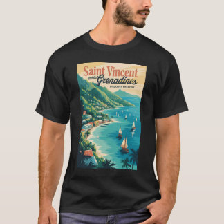 セントビンセントおよびグレナディーン諸島の風景 レトロ Tシャツ