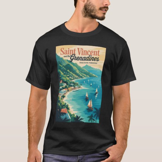 セントビンセントおよびグレナディーン諸島の風景 レトロ Tシャツ (正面)