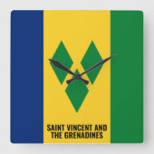 セントビンセントおよびグレナディーン諸島国旗の眩しさ スクエア壁時計 (正面)