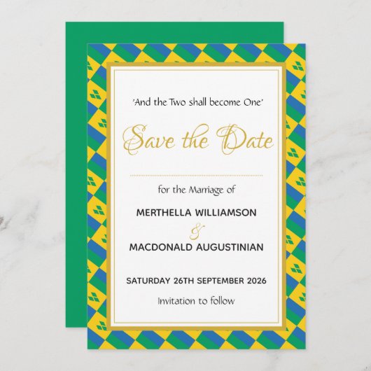 セントビンセントのキリスト教カスタムウェディングお祝い セーブザデート (正面/裏面)