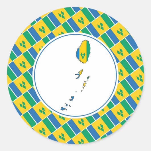 セントビンセント国旗スタイリッシュのビンセントの地図 ラウンドシール (正面)