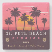 セントピートビーチフロリダレトロサンセットパームツリーズ80s ストーンコースター (正面)
