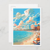 セントピートビーチフロリダヴィンテージトラベルイラストレーション ポストカード (正面/裏面)