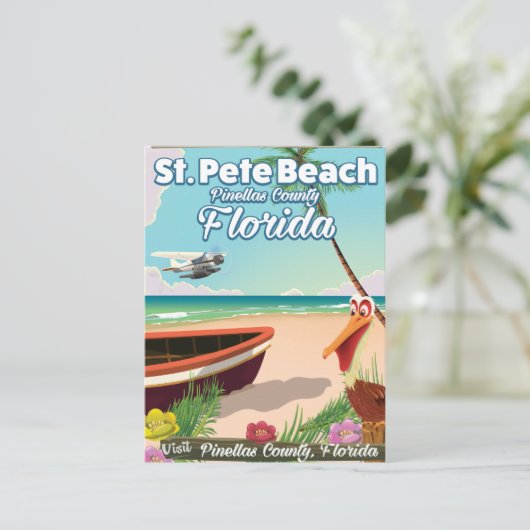 セントピートビーチフロリダヴィンテージ旅行ポスター ポストカード (スタンド正面)
