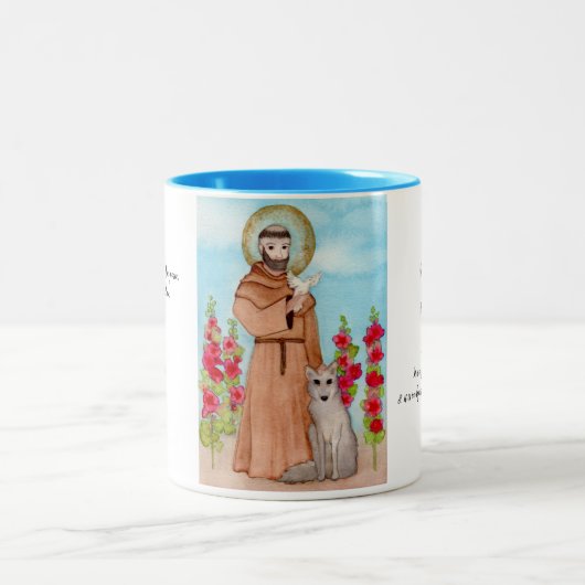 セントフランシコヨーテサンオブアッシジ祈りの言葉 ツートーンマグカップ (中央)