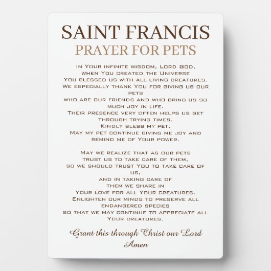 セントフランシス祈りの言葉for Pets フォトプラーク (正面)