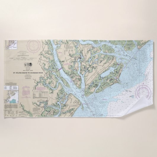 セントヘレナのサウンドをサバンナ川のチャートに航海の追加 ビーチタオル (正面)