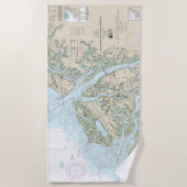 セントヘレナのサウンドをサバンナ川のチャートに航海の追加 ビーチタオル (正面)