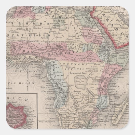 セントヘレナ島を持つアフリカの地図 スクエアシール (正面)