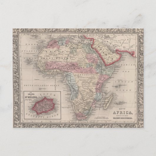 セントヘレナ島を掲載したアフリカ地図 ポストカード (正面)