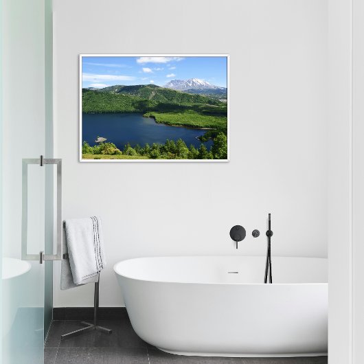 セントヘレンズ山コールドウォーター湖の風景 ポスター