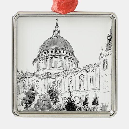 セントポールのカテドラルのペンとインクのスケッチ メタルオーナメント (正面)